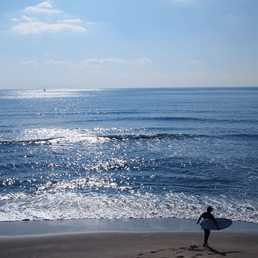 陽を浴びてキラキラ光る鎌倉の海の画像